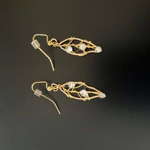 Gold Leaf Earrings with White Rhinestones